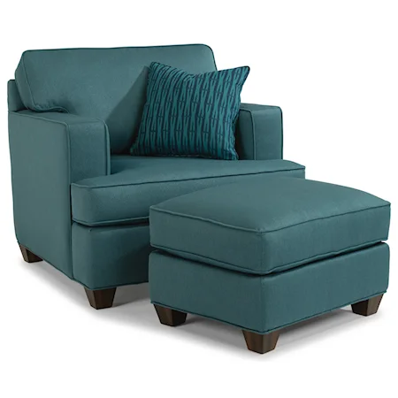 Contemporary Chair and Ottoman Set with Track Arms